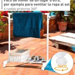 Perchero burro Homcom regulable con estante 4 ruedas blanco 87/145x68,5x42 cm