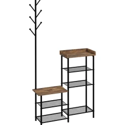 Perchero con zapatero Redeo Homcom 5 estantes + 6 ganchos marrón 182x92,5x28,2 cm