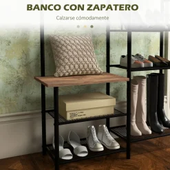 Perchero con zapatero Redeo Homcom 5 estantes + 6 ganchos marrón 182x92,5x28,2 cm