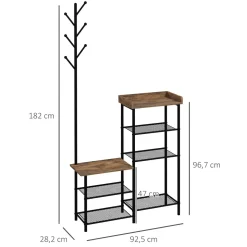 Perchero con zapatero Redeo Homcom 5 estantes + 6 ganchos marrón 182x92,5x28,2 cm