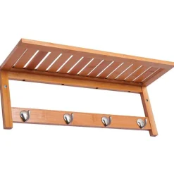 Perchero de pared Homcom 4 ganchos+estante superior bambú natural 20x50x17 cm