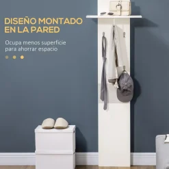 Perchero de pared Oddi Homcom 4 ganchos + estante con barra blanco 60x50x23,5 cm