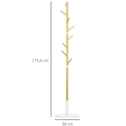 Perchero de píe Abeto Homcom 8 ganchos natural Ø37,8x175,6 cm