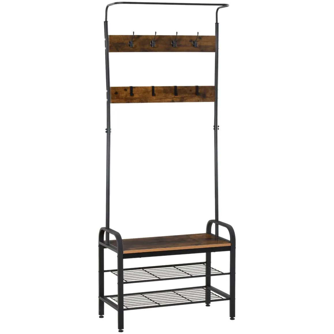 Perchero de pie Bajat Homcom 8 ganchos + 3 estantes marrón/negro 185x72x34 cm