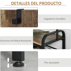 Perchero de pie Bajat Homcom 8 ganchos + 3 estantes marrón/negro 185x72x34 cm