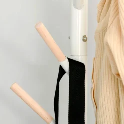Perchero de pie Homcom 6 ganchos blanco/natural Ø35x174 cm