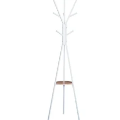 Perchero de pie Homcom 9 ganchos+estante circular blanco/natural 180x45x45 cm