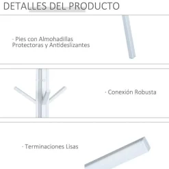 Perchero de pie Homcom 9 ganchos+estante circular blanco/natural 180x45x45 cm