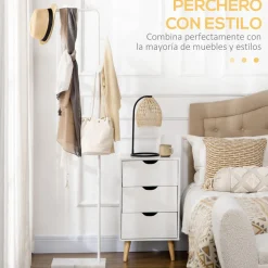 Perchero de pie Victoria Homcom forma de C ganchos redondos base de mármol blanco/gris 170x35x25cm