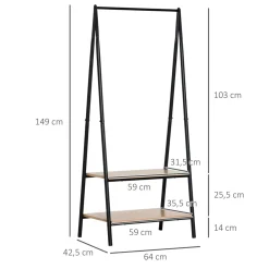 Perchero Granada Homcom con 2 estantes negro/natural 149x64x42,5 cm