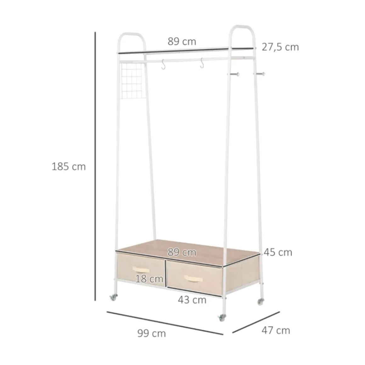 Perchero Homcom estantes + cajones blanco 185x99x47 cm