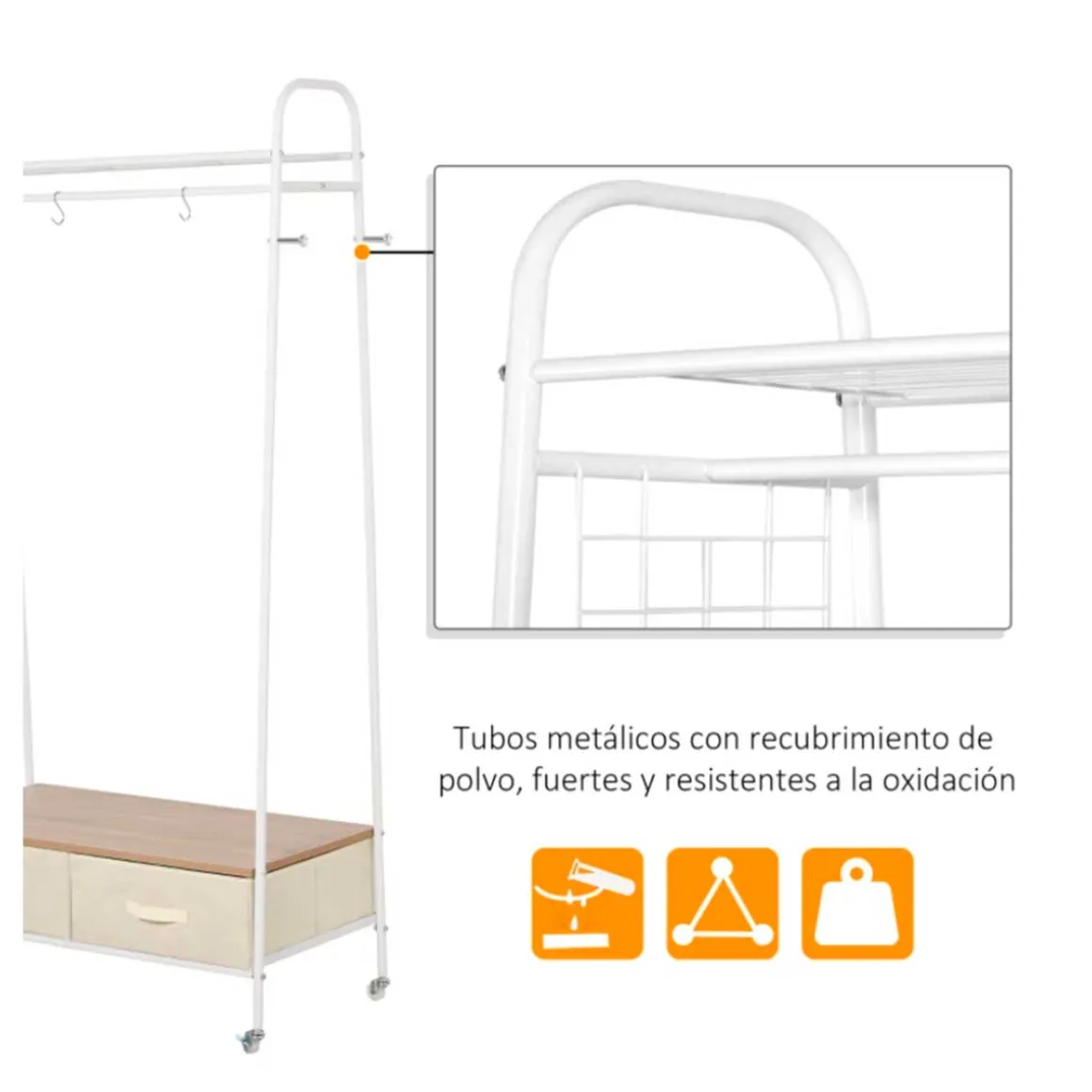 Perchero Homcom estantes + cajones blanco 185x99x47 cm