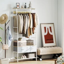 Perchero Kenzo Homcom 8 ganchos con 2 cajones blanco/natural 180,5x80x30 cm