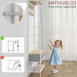 Perchero Kenzo Homcom 8 ganchos con 2 cajones blanco/natural 180,5x80x30 cm