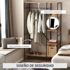 Perchero Milse Homcom 4 estantes + barra natural/negro 170,5x100x46 cm