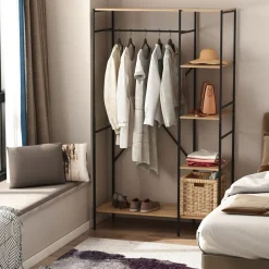 Perchero Milse Homcom 4 estantes + barra natural/negro 170,5x100x46 cm