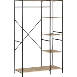 Perchero Milse Homcom 4 estantes + barra natural/negro 170,5x100x46 cm