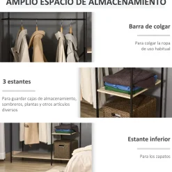 Perchero Milse Homcom 4 estantes + barra natural/negro 170,5x100x46 cm