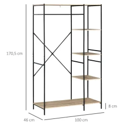 Perchero Milse Homcom 4 estantes + barra natural/negro 170,5x100x46 cm