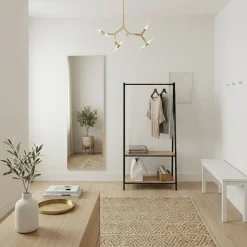 Perchero Montclair con barra y dos estantes negro/natural 151x64x40 cm