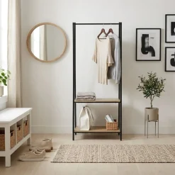 Perchero Montclair con barra y dos estantes negro/natural 151x64x40 cm