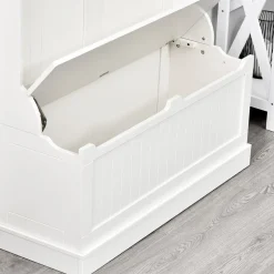 Perchero recibidor Tooly Homcom 5 ganchos + banco blanco 179,7x96x34 cm