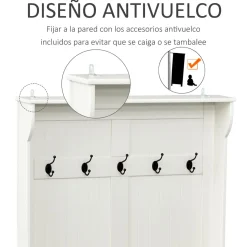 Perchero recibidor Tooly Homcom 5 ganchos + banco blanco 179,7x96x34 cm