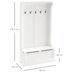 Perchero recibidor Tooly Homcom 5 ganchos + banco blanco 179,7x96x34 cm