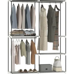 Perchero Yasmine Homcom 3 barras + 4 estantes 185x142x43 cm