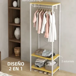 Perchero zapatero Batel 2 estantes + riel blanco/natural 167,5x60x40 cm