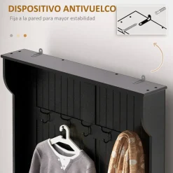 Perchero zapatero Ritual Homcom con banco y 5 ganchos negro 179,7x96x34 cm