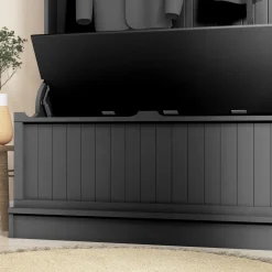 Perchero zapatero Ritual Homcom con banco y 5 ganchos negro 179,7x96x34 cm