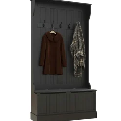 Perchero zapatero Ritual Homcom con banco y 5 ganchos negro 179,7x96x34 cm