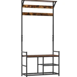 Perchero zapatero Tumar Homcom 3 estantes + 9 ganchos marrón/negro 180x84x34,5 cm
