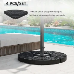 Peso para base de sombrilla Mika Outsunny 4 piezas rellenables negro