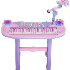 Piano con asiento Homcom con luz y sonido+micrófono +3A rosa/lila