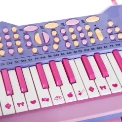 Piano con asiento Homcom con luz y sonido+micrófono +3A rosa/lila