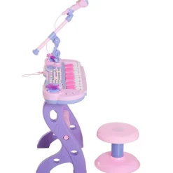 Piano con asiento Homcom con luz y sonido+micrófono +3A rosa/lila