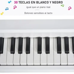 Piano de cola infantil Homcom electrónico 30 teclas blanco