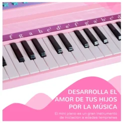 Piano infantil Homcom teclado + micrófono + taburete USB/MP3 rosa 69x48x39 cm