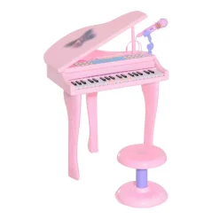 Piano infantil Homcom teclado + micrófono + taburete USB/MP3 rosa 69x48x39 cm
