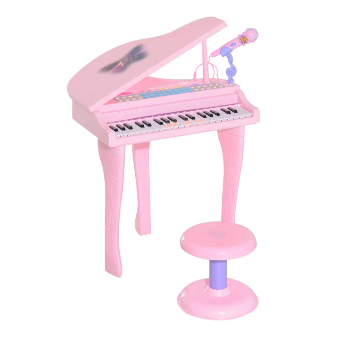 Piano infantil Homcom teclado + micrófono + taburete USB/MP3 rosa 69x48x39 cm