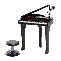 Piano infantil Mozart Homcom taburete + micrófono + 22 canciones negro 69x48x39 cm