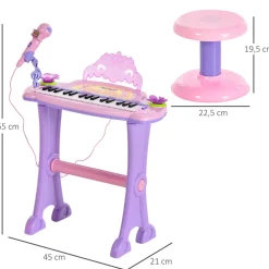 Piano infantil Star Homcom asiento + micrófono rosa 55x45x21 cm