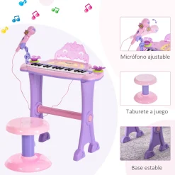 Piano infantil Star Homcom asiento + micrófono rosa 55x45x21 cm