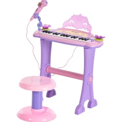 Piano infantil Star Homcom asiento + micrófono rosa 55x45x21 cm