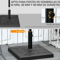 Pie de sombrilla Outsunny cuadrada para postes de Ø32/38/48 mm