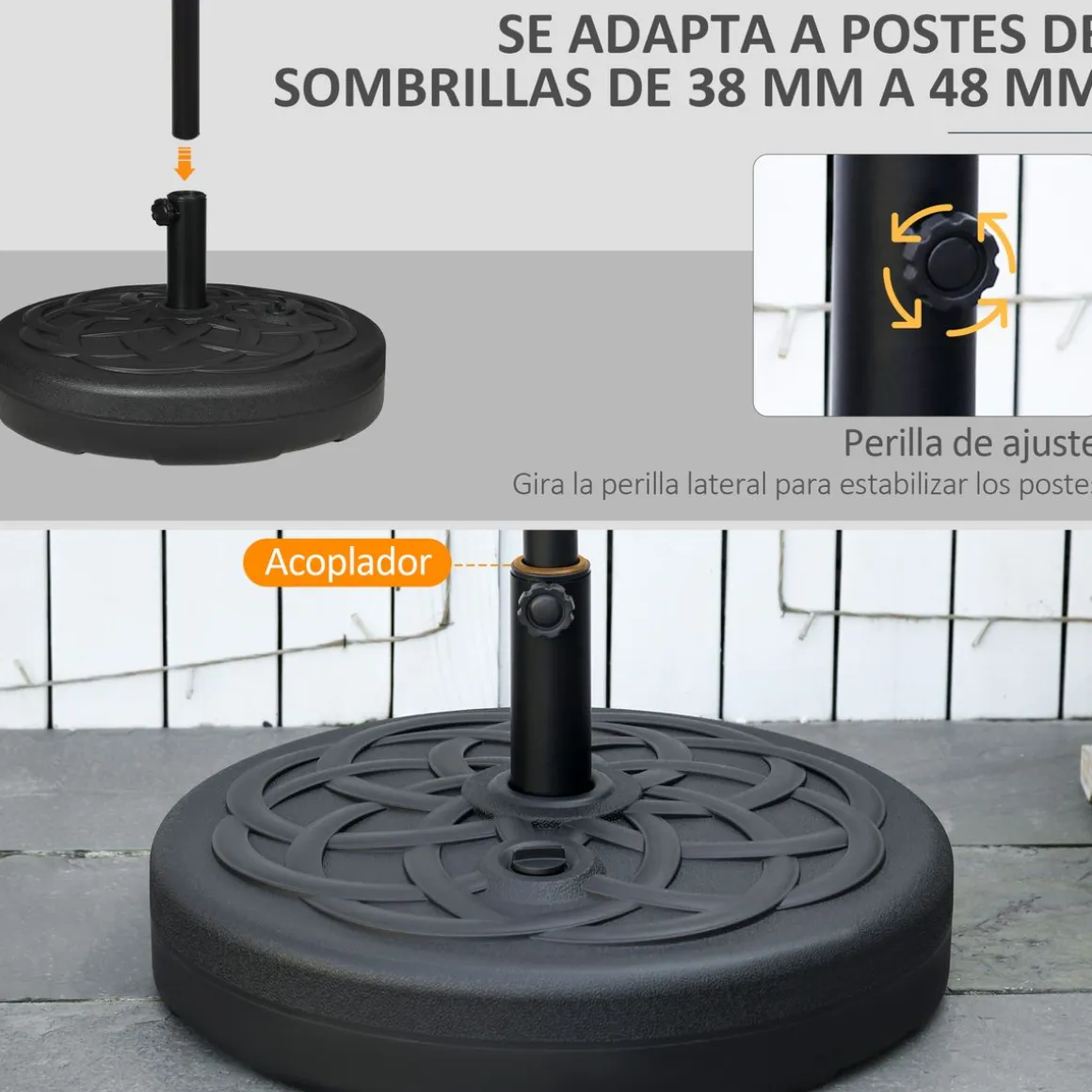 Pie de sombrilla Outsunny rellenable para postes de Ø38/48 mm