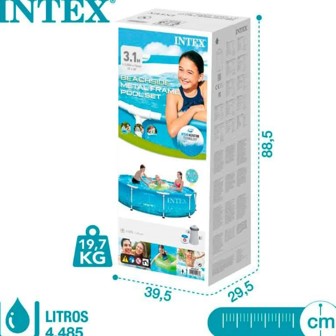 Piscina desmontable circular Beachside Intex 4485L con depuradora 1250L/h +6A azul Ø305x76 cm
