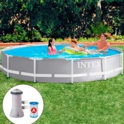 Piscina desmontable redonda Prism Frame Intex 6503L con depuradora 2006L/h +6A gris Ø366x76 cm
